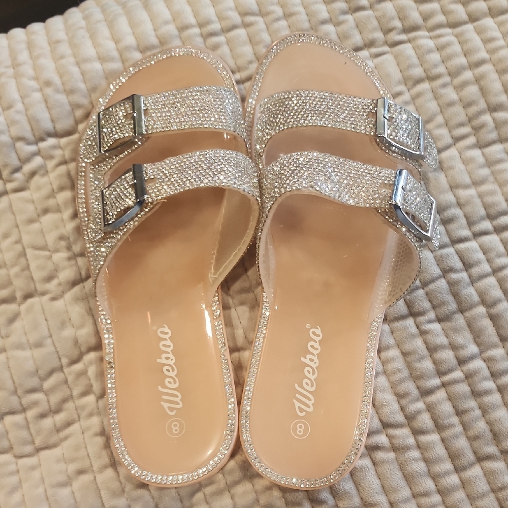 Women's Glitter Slide Sandals - Silver